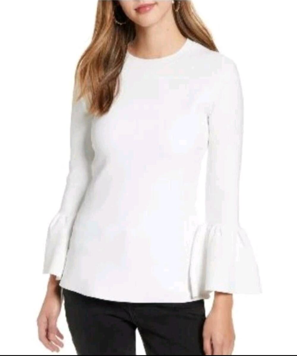 Rachel Parcell white flare sleeve sweater XS Boho Minimal Hippie Retro